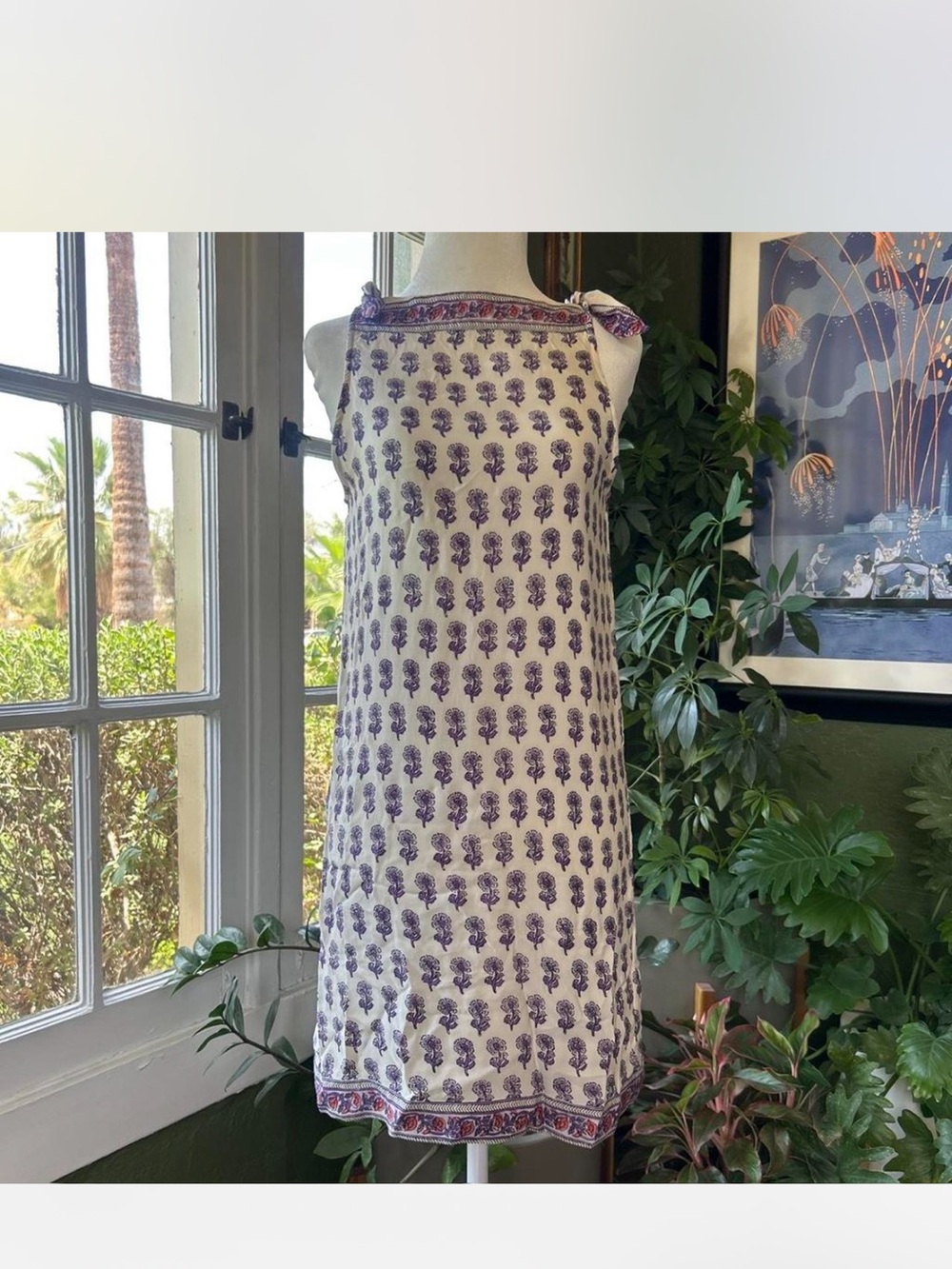 NWT J. Crew White Mini Shift Dress with Purple Botanical Print